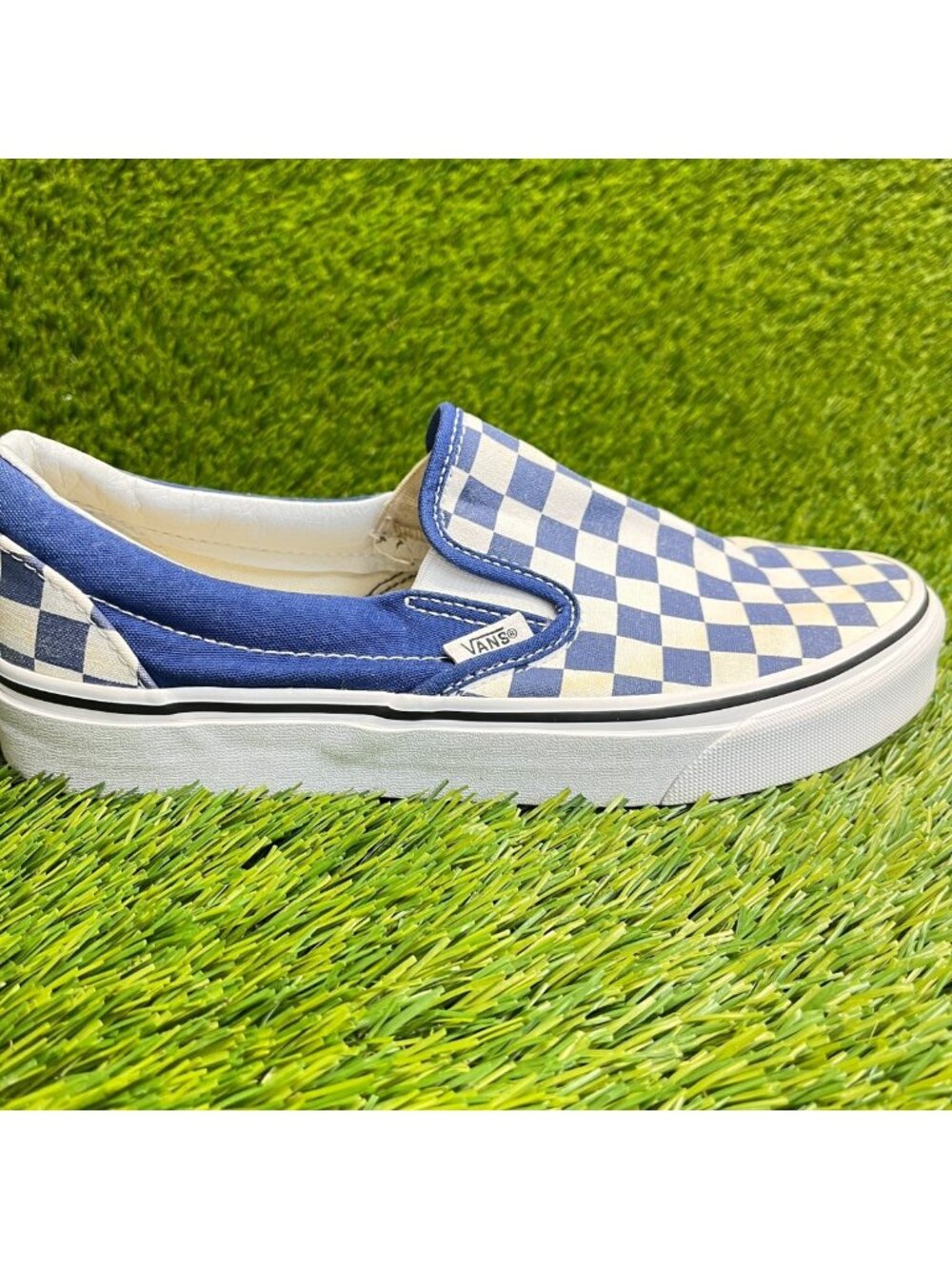 Vans Classic Slip-On Womens Size 8 Blue White Athletic Skateboard Shoes Sneakers - Picture 1 of 12